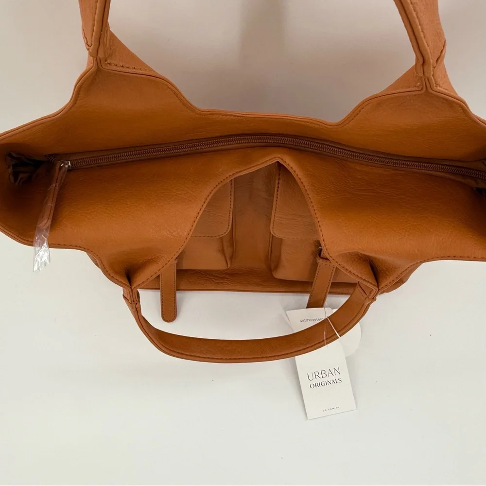 NWT Anthropologie Urban Originals Vegan Royal Buckle Slouchy Tote Golden Tan - Picture 8 of 10